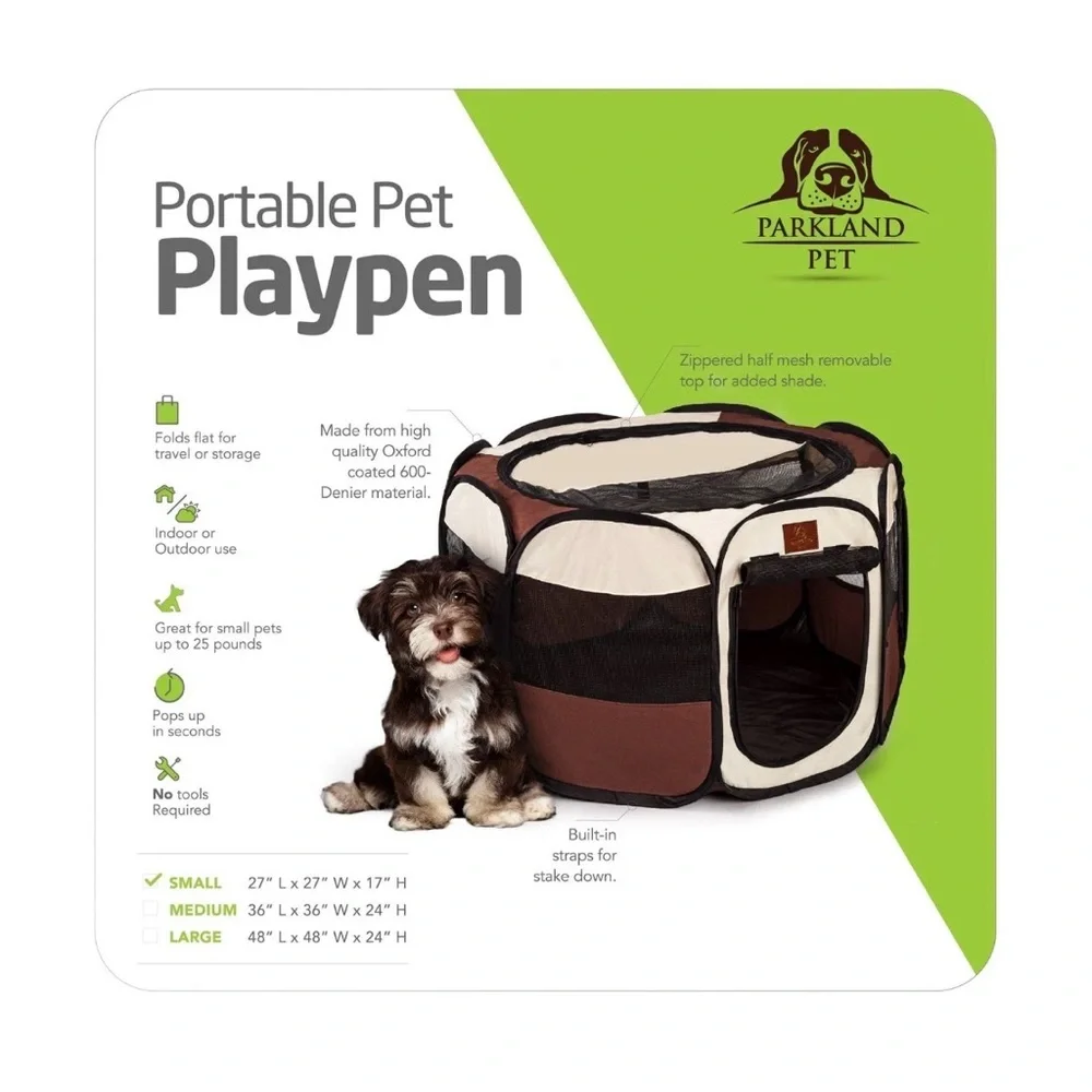 Portable and Foldable Dog Playpen in Brown and Cream - size small